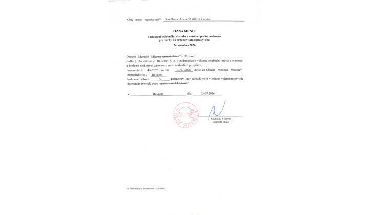 Oznámenie o utvorení volebného obvodu 