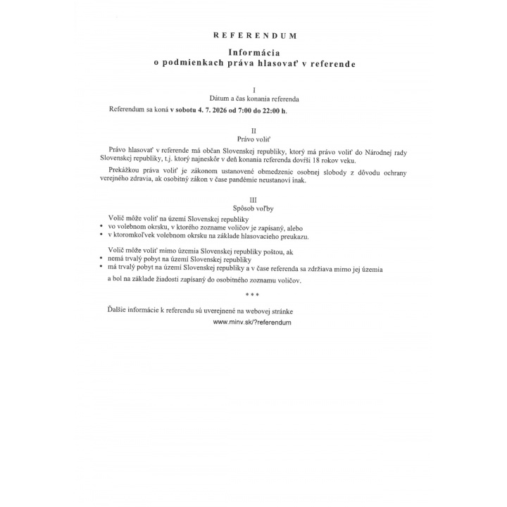 REFERENDUM - informácia o podmienkach práva hlasovať